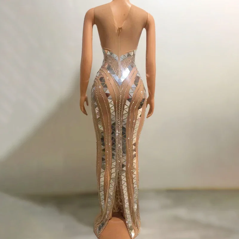 Glänzende Strass Kleid Ärmellose Spiegel Abend Party Kleider Frauen Geburtstag Feiern Outfit Drag Queen Kostüme XS5712