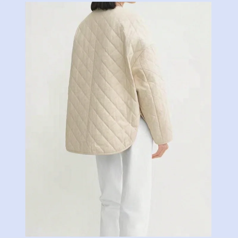 Autumn and winter Nordic style classic and versatile diamond pattern design retro round neck cotton jacket