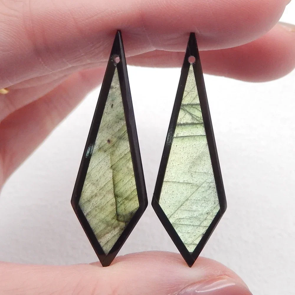 Semi-precious stones,Natural Gemstone Labradorite ,Lapis Lazuli  intarsia fashion woman Pendant Bead 39x16x4mm4.5g