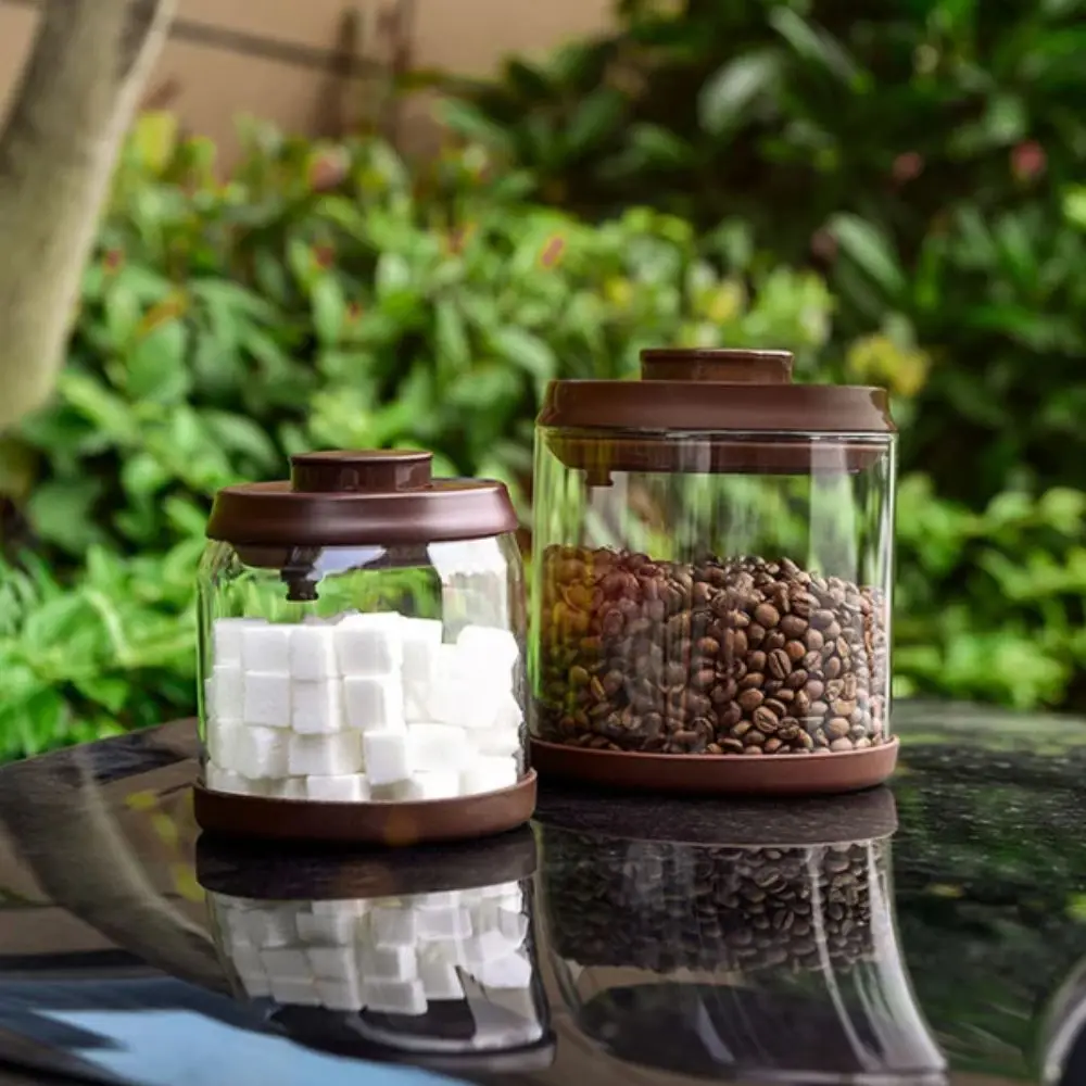 Press-type Airtight Coffee Canister Glass Silicone Cover Beans Storage Container Leakproof Large Capacity Food Storage Box Sugar