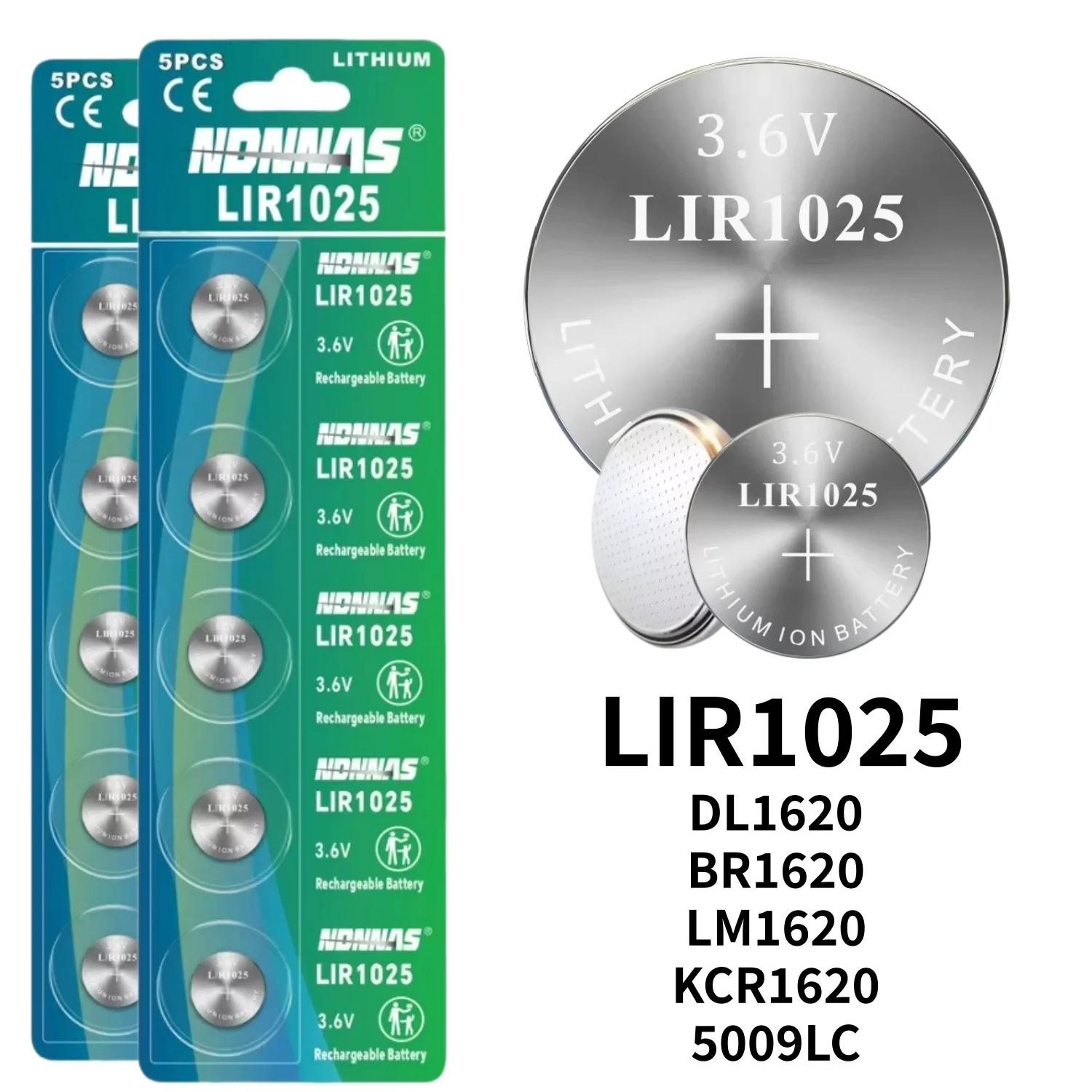

LIR1025 3.6V Rechargeable Button Cell 2-30PCS, Universal Replacement for 3V CR1025 Lithium Battery for Watch and Electronics