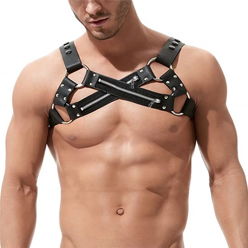 

Gay Rave Harness Fetish Punk Chest Sexy Leather Adjustable Top Belt Body Bondage Cage Rave Costumes Nighclub Stage Wear