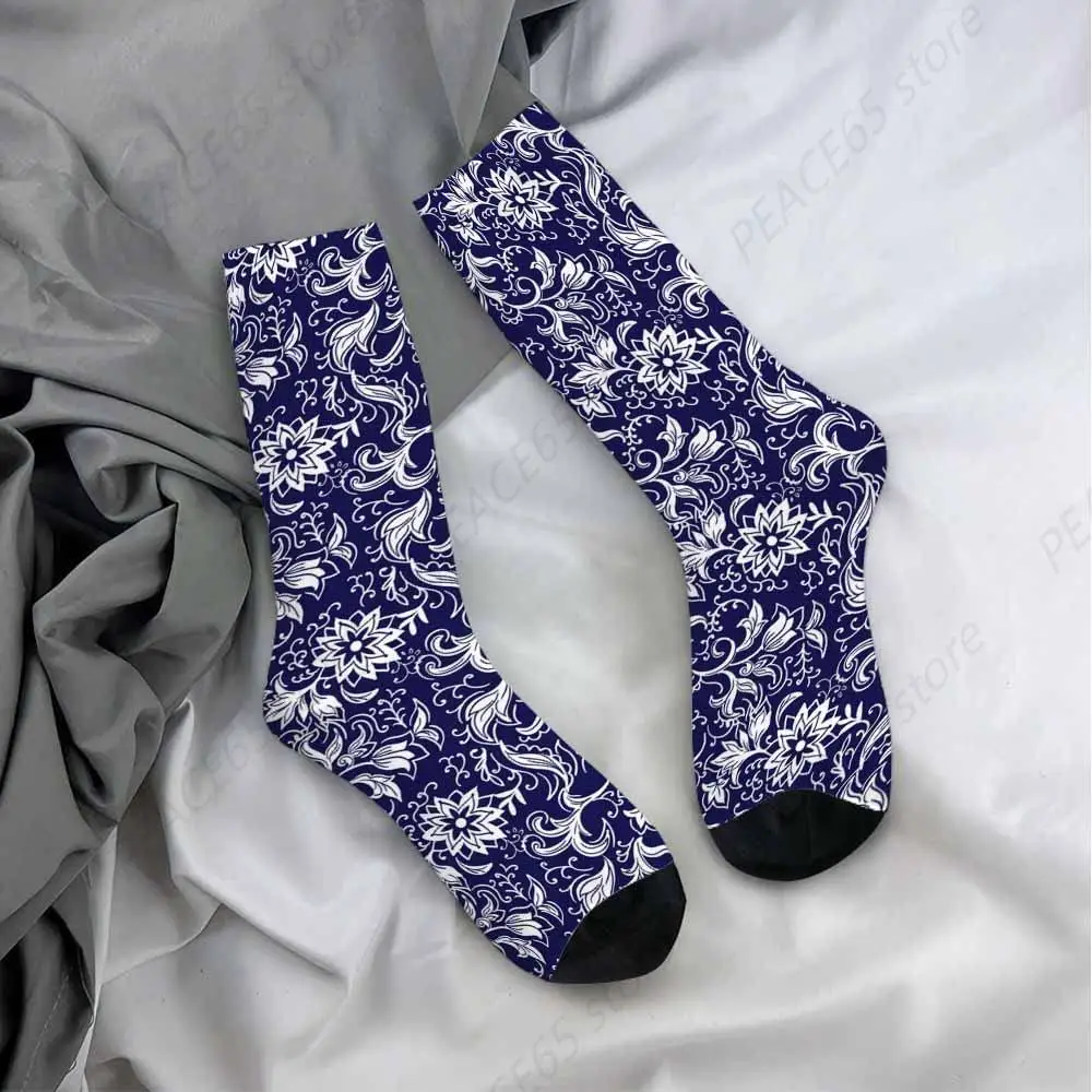 Socks Abstract Flower Athletic Crew Socks Floral Leaf Hibiscus Pattern Geometric for Men Women Cool Cute Crazy Funny Sport Socks