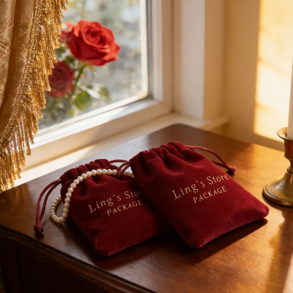 

50pcs Wine Velvet Jewelry Bag Pouch for Wedding Candy Gift Bag Christmas Party Custom Logo Organizer Personalizado Packaging