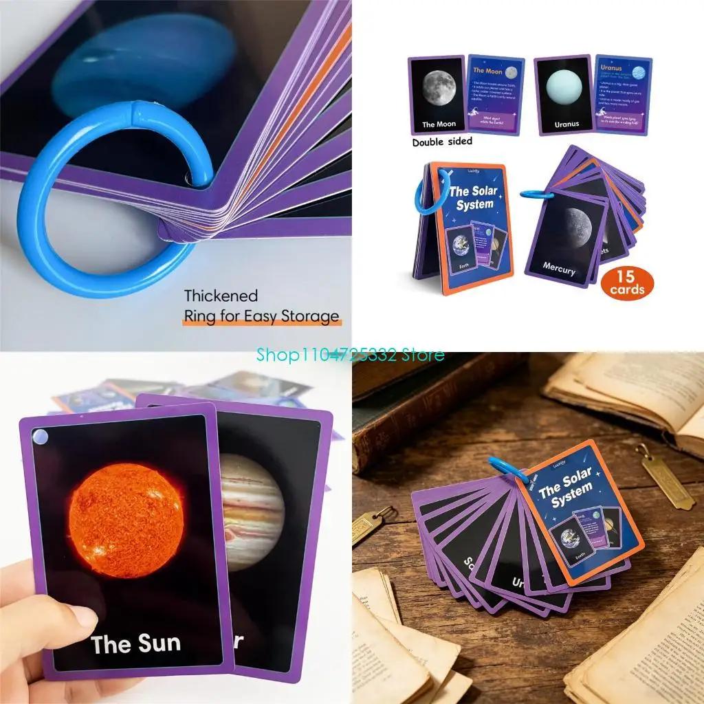 

P5EA 15Pcs Space Vocabulary Flash Cards For Kids Students Classroom Homeschooling