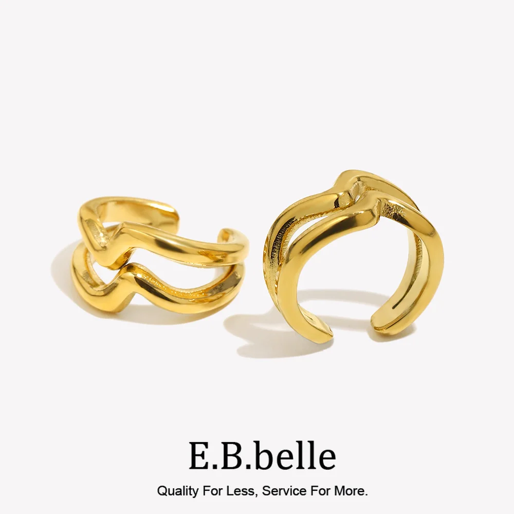 Minimalist Double Layer Wave Ear Clip Waterproof Silver Color 316L Stainless Steel Fake Piercing Gift 18K Gold Plated Jewelry