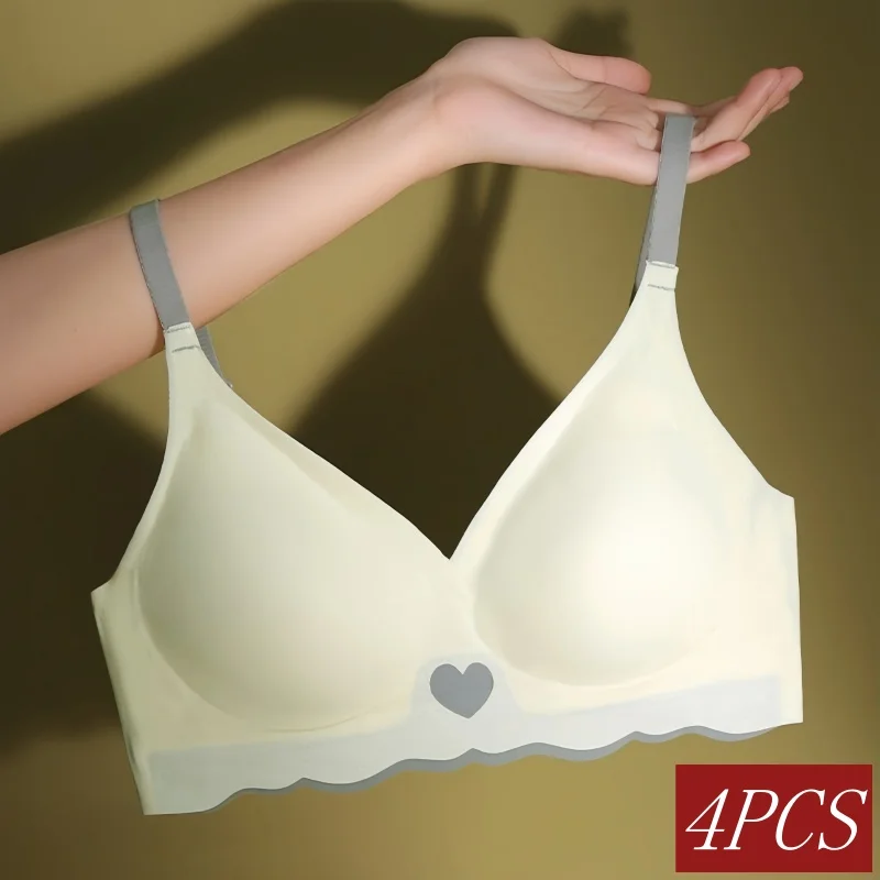 

4 шт./компл. бесшовные бюстгальтеры без косточек, нижнее белье, женский бюстгальтер без стального кольца, 3/4 чашки, глянцевый простой бюстгальтер, женское сексуальное женское белье