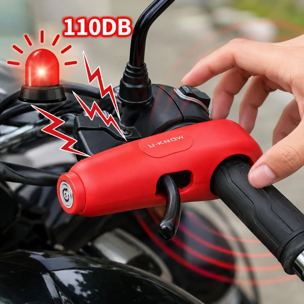 110dB Motorcycle Handlebar Alarm Lock Anti-Theft Brake and Throttle Lock for Scooter E-Bike Bicycle and Electric Vehicle