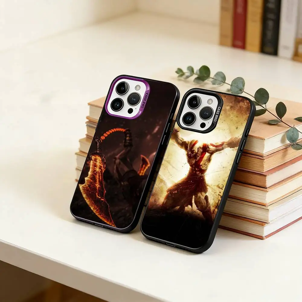 Coque de téléphone God of War Kratos pour iPhone 17, 16, 15, 14, 13, 12, 11 Plus, Pro Max, XS, étui coloré argenté Funda
