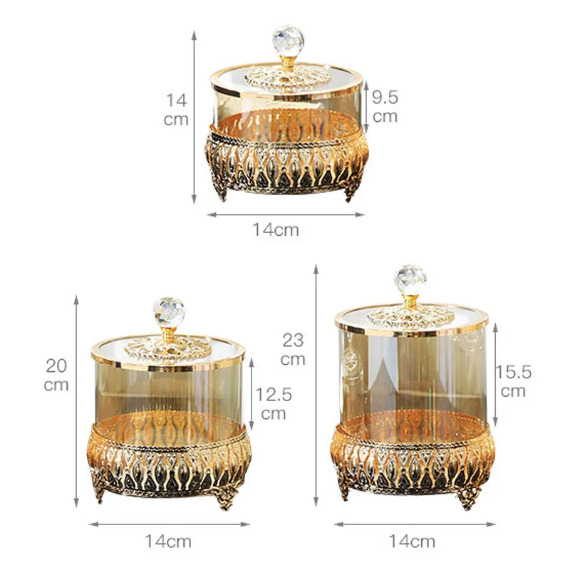 European Vintage Metal Relief Craft Candy Pot Snacks Storage Jar Living Room Decoration Gold Inlay Glass Jars with Lid