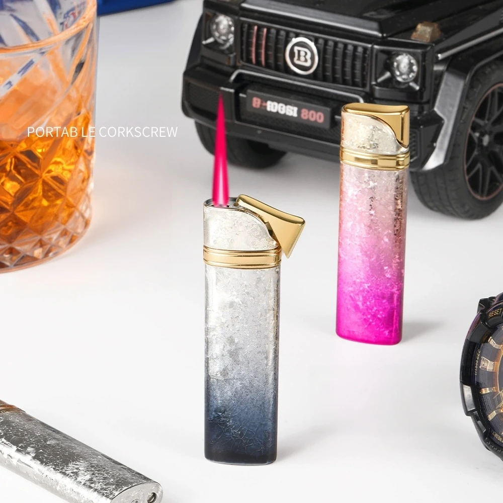 New metal three-dimensional broken ice flower craft inflatable lighter windproof spray flame outdoor portable high-quality