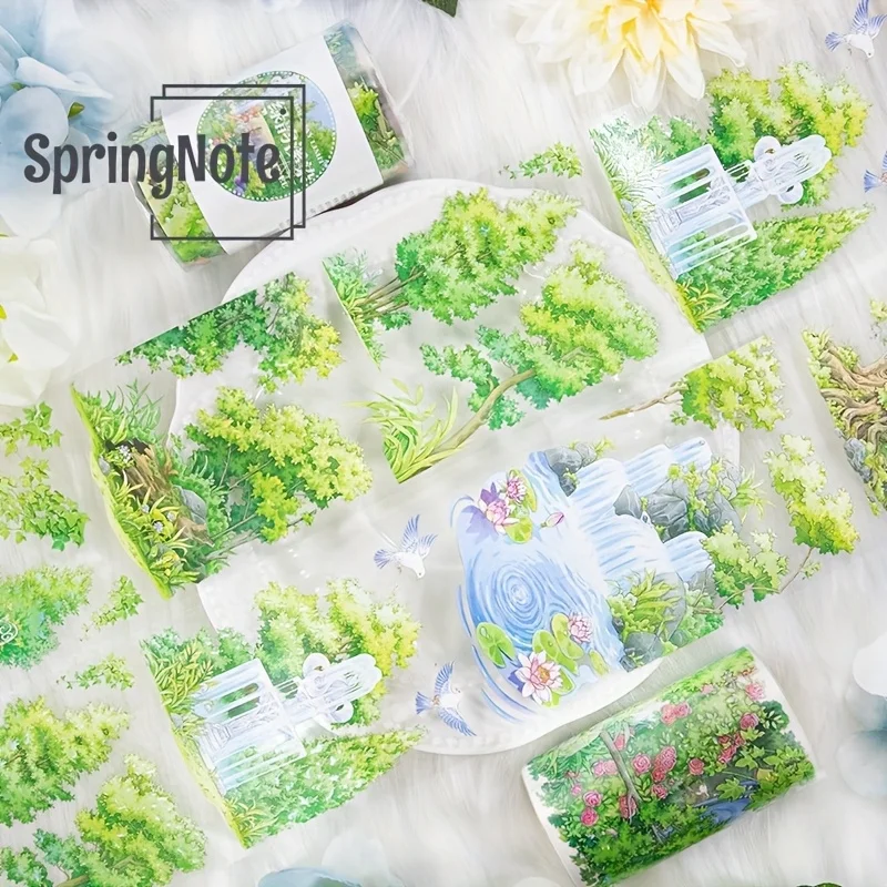 2m/Roll Laser Forest PET Washi Tape Stream Transparent Sticker Decorative Tape For Diary Scrapbooking Collage Material100cm Loop