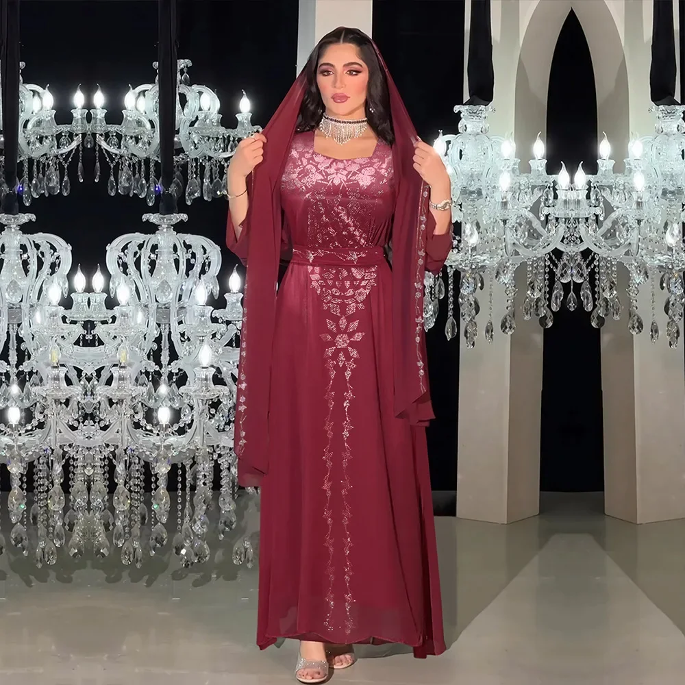 Luxury Diamonds for Muslim Women Abayas Long Maxi Dress Turkey Arabic Kaftan Islam Eid Ramadan Party Morocco Gown Jalabiya Robe