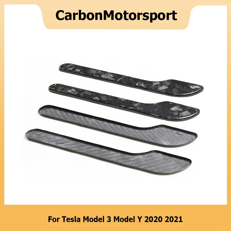 Full Real Dry Carbon Fiber Door Handle Cover Trim Stickers for Tesla Model 3 17 18 19 20 21 22 Model Y 20 21 22 4 Pieces/set