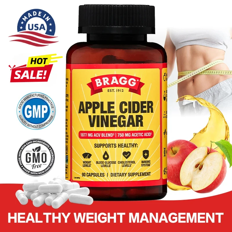 Vinagre de sidra de manzana Bragg - Vitamina D3 y zinc 750 mg Acetato Desintoxicación Limpiar Inmunológico y Soporte para la manejo del peso para hombres y mujeres