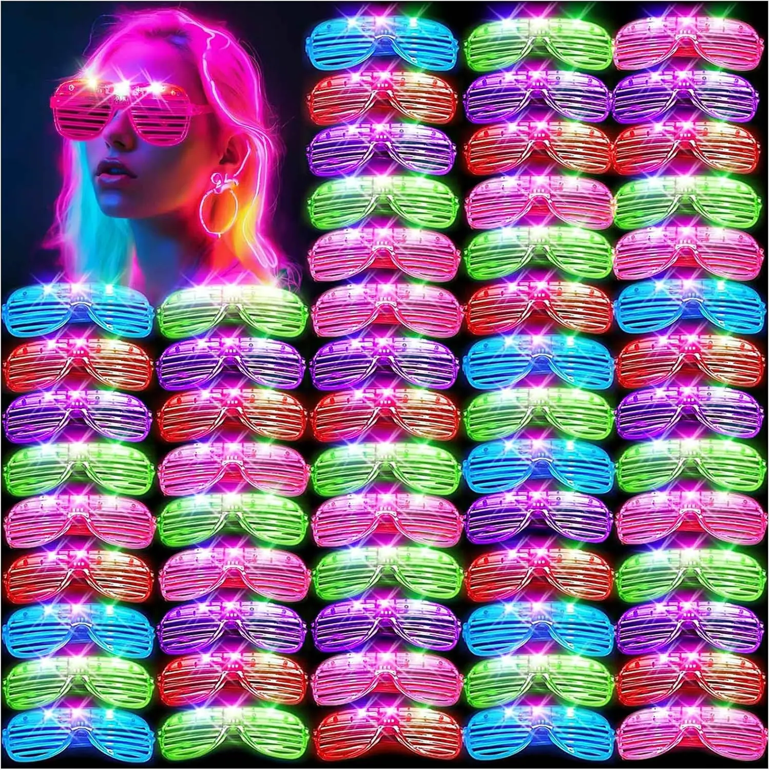 

Светящиеся очки HONLYNE105 PCS LED, светящиеся в темноте, для вечеринок, для детей и взрослых, неоновые.