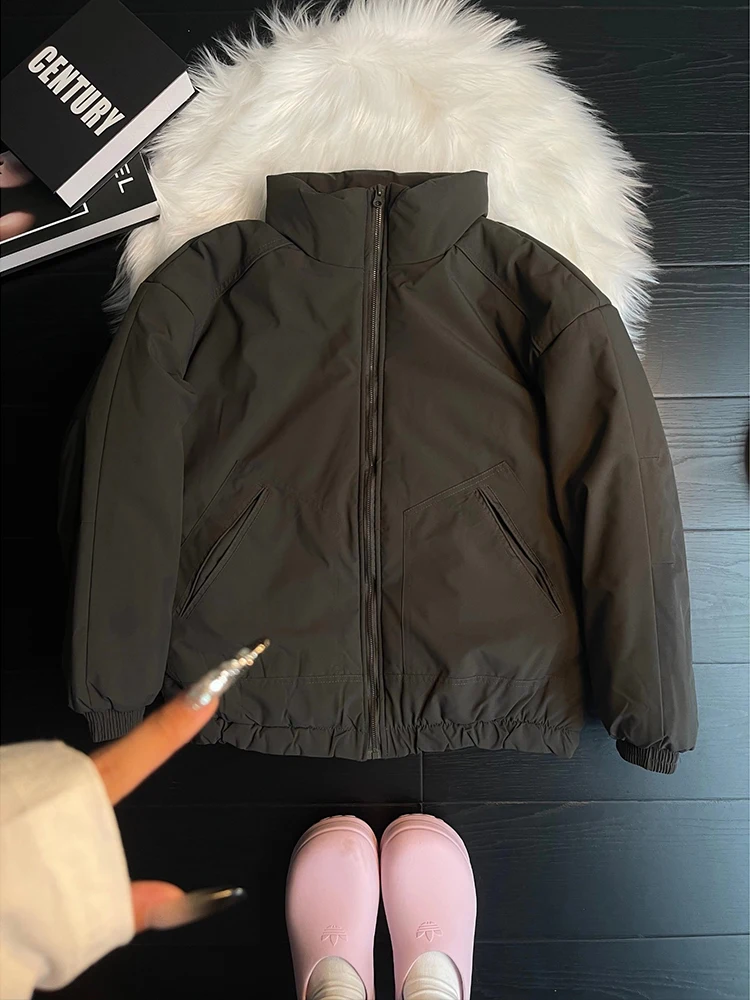 

Deep ey Pilot Cotton Jaet Men's Thiened Stand Collar Warmth Winter Retro American Sle Trendy Brand Casual Long Sve