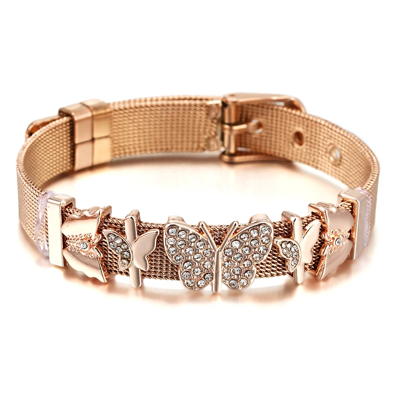 Stainless Steel Mesh Bracelets For Women Men Watch Chain Butterfly Charm Beads Brand Bracelet Bangles Best Couples Jewelry Gift