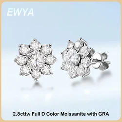 EWYA Sunflower Full D Color Moissanite Diamond Stud Earrings with GRA for Women Party Fine Jewelry S925 Sterling Silver Earring
