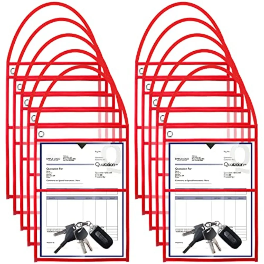 

30 Pack Shop Ticket Holders 9 x 12 Inch Work Order Plastic Sleeves Job Ticket Holders Dry Erase Repair Order Sleeves with Hangi