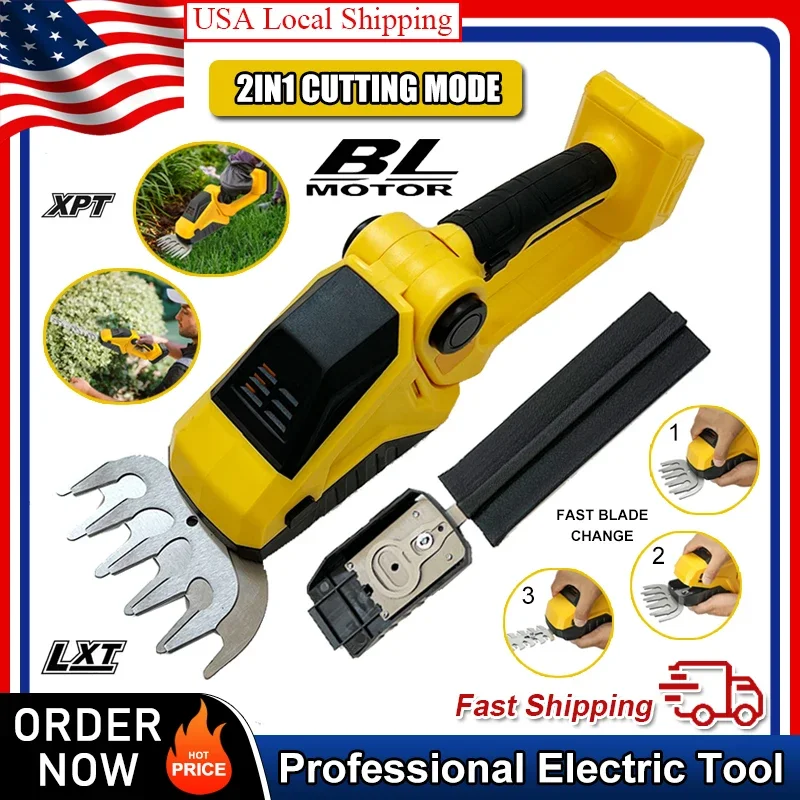 

Fit Dewalt 2 IN 1 Cordless Hedge Trimmer for 20V Battery Handheld Household Shrub Weeding Pruning Mower Garden Tools