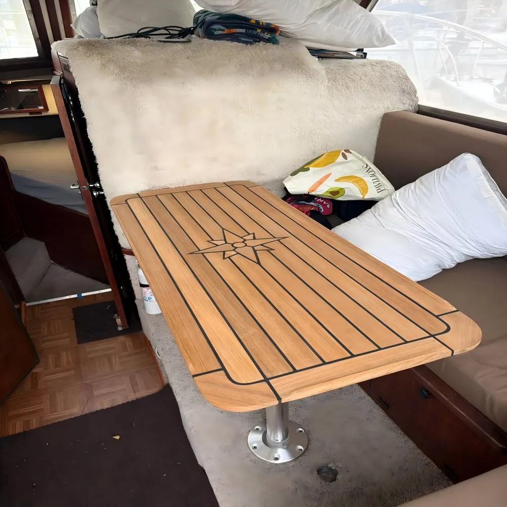 

Boat Rectangular Solid Teak Table Top 510x1200mm,20.0x47.2 Inch Star Inlay Round Corner Marine Boat RV TTR50120 hd46v