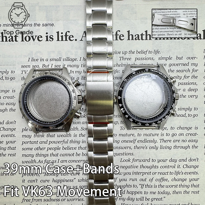 

TG High Quality 39mm Watch Case Stainless Steel+Oyster Strap+Chapter Ring Mineral Glass Modify for VK63 Movement 29.5mm Dial