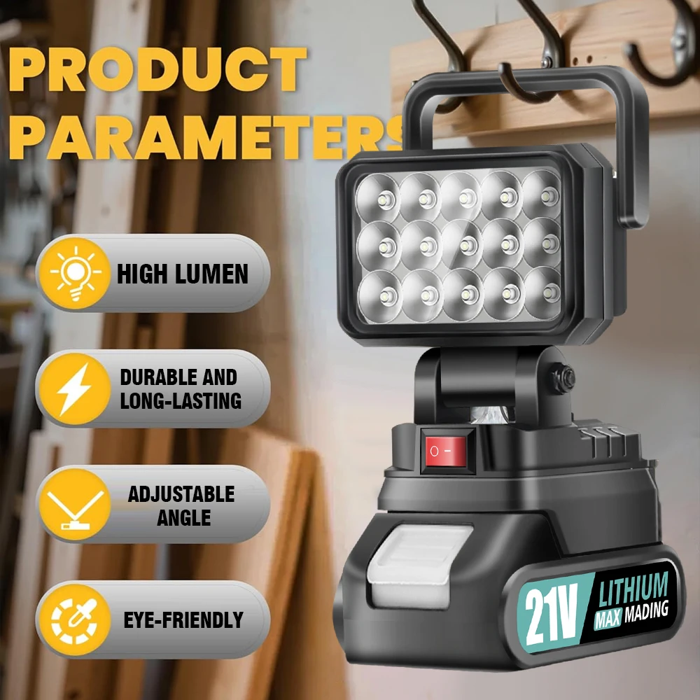 21V Handheld LED Work Light Tool Battery Rechargeable Outdoor Lighting Construction Site & Home Improvement Emergency Repair Lig