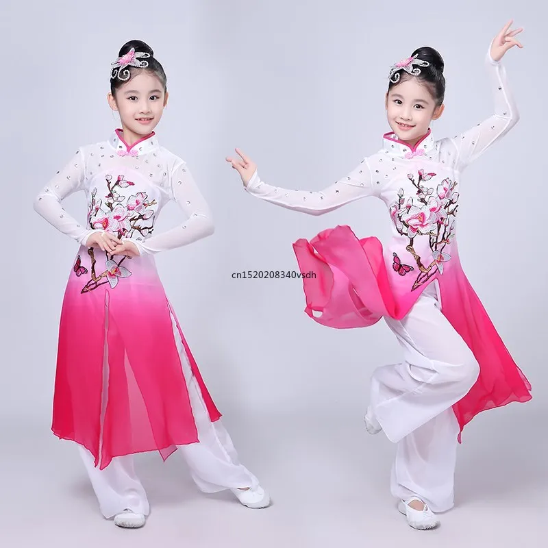 Chinese costume hanfu new children's classical stage costumes umbrella dance ethnic girls Yangko clothing fan dance