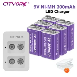9V 6F22 NI-MH Rechargeable Battery 300mAh For Multimeter Microphone Guitar Metal Detector Smoke Alarm+LED Smart Battery Charger