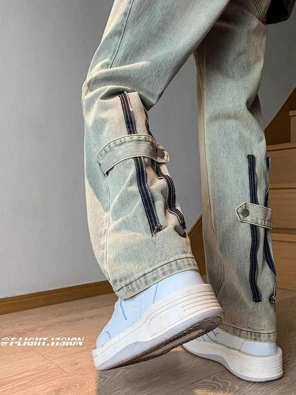 

Летние мужские джинсы большого размера, свободные, прямого кроя, цвета желтой глины, в ретро-стиле, удобные, дышащие, с высокой талией, на молнии