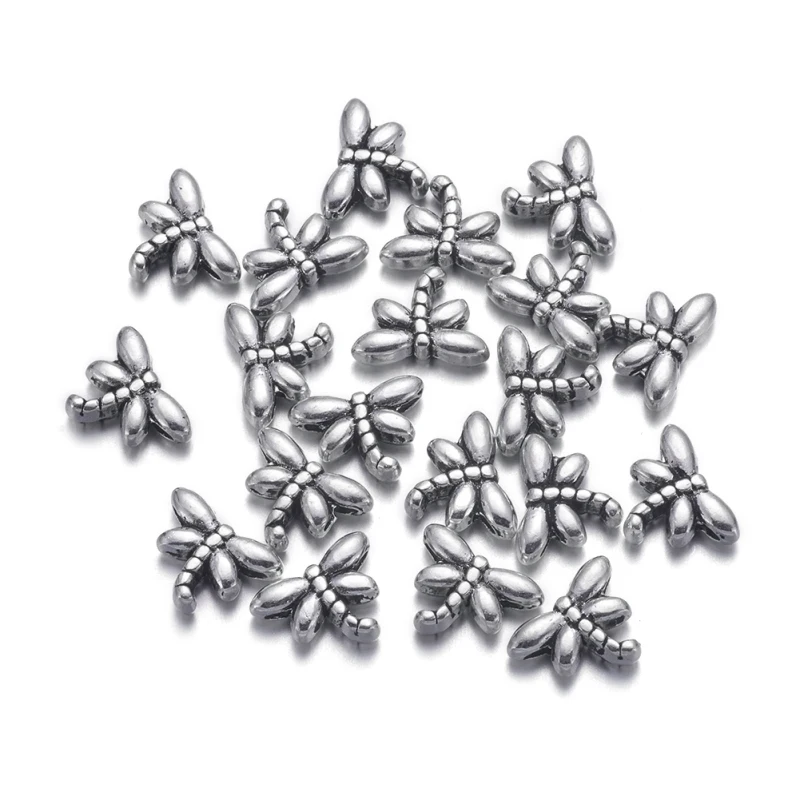 100pc Tibetan Silver Beads Lead Free & Cadmium Free Dragonfly Antique Silver 8.2mm long Hole: 1mm
