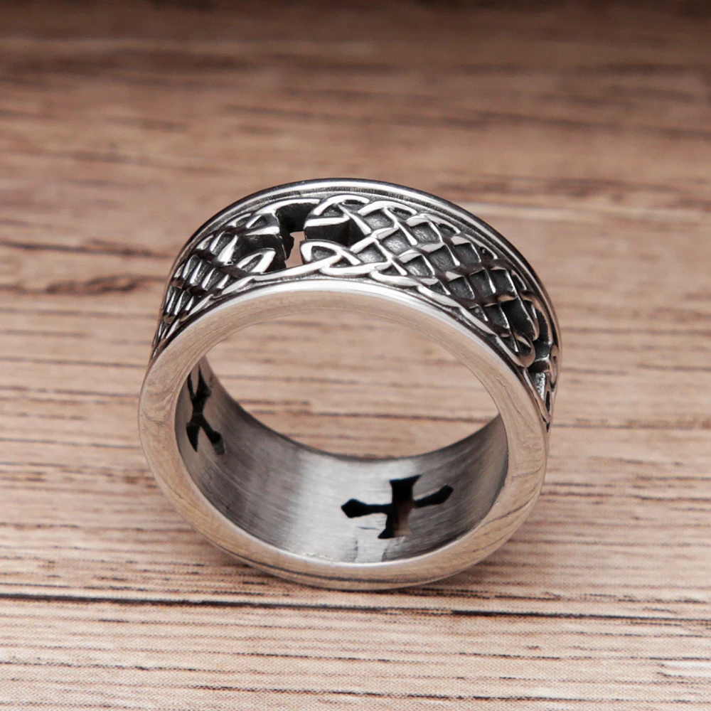 Unique Nordic Vikings Amulet Ring Men\'s Fashion Vintage Stainless Steel Celtic Knot Biker Ring Amulet Jewelry Gift Wholesale