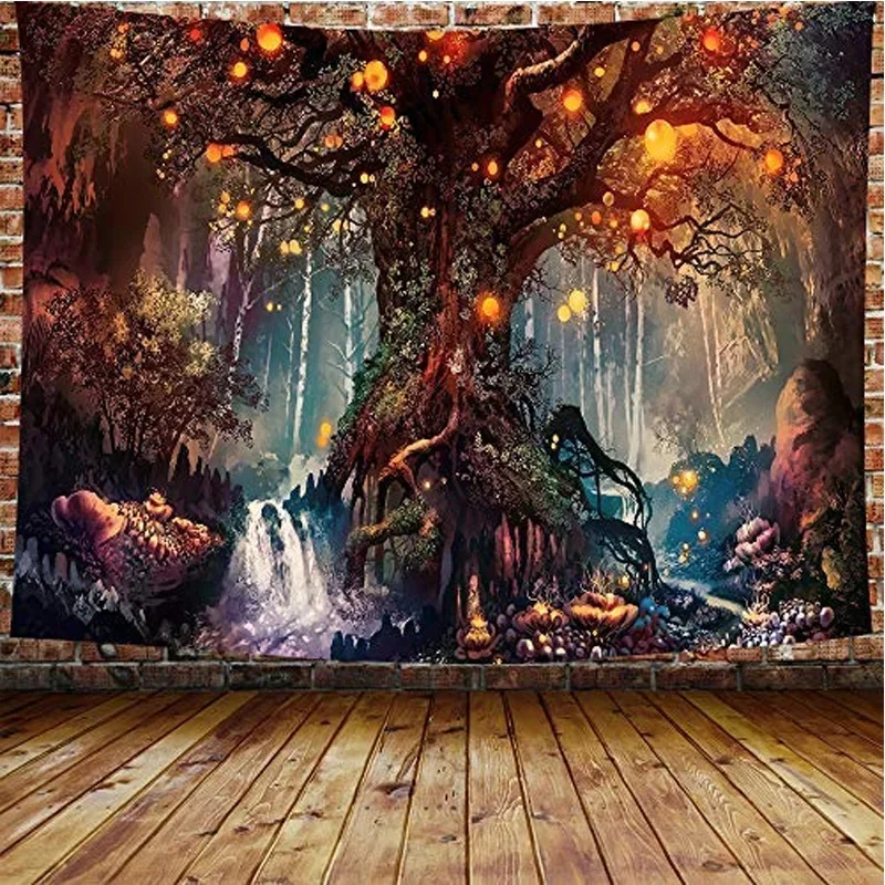 Forest Life Tree Wall Hanging Tapestry Fantasy Plant Magical Castle Hippie Psychedelic Decorative Wall Carpet Bed Sheet