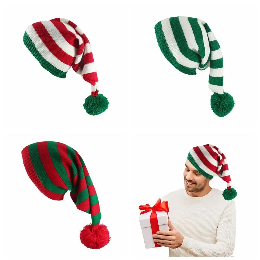 All-match Santa Claus Christmas Knitted Hat Merry Christmas Hat Green Red Santa Beanie Hat Crochet Skull Cap Winter/Autumn