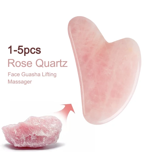Gua Sha-masajeador facial de Cuarzo Rosa, raspador de Jade Natural para estiramiento de la piel, raspador Gouache, eliminador de arrugas