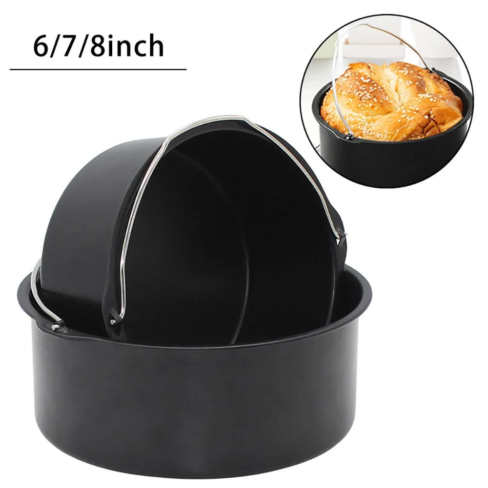 

6/7/8 Inch Round Cake Tins Non Stick Baking Pan Tray Mold Carbon Steel Bakeware Air Fryer Basket With Handles