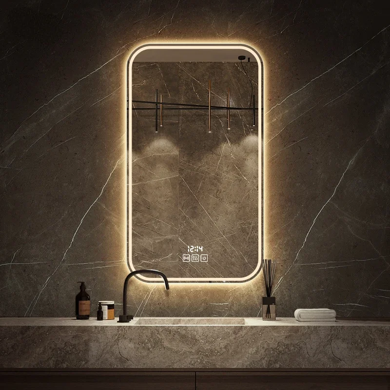 Bathroom mirror wall vertical led smart bathroom mirror wall-mounted toilet sink square mirror with lights