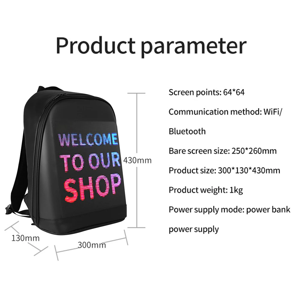 LED Display Screen Backpack Business Travel Laptop Bag Smart Wireless Wifi App Control Multi-function School Bags For Women Men