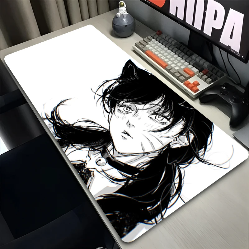 Cool E-sports Gamer Mouse Pad Black and white anime table mat Gaming Computer Accessories Non-slip Keyboard Pad Rubber Mousepad