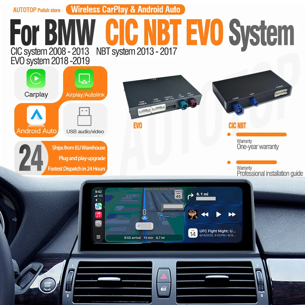 AUTOTOP Wireless CarPlay Android Auto For BMW 1 2 3 4 5 Series X1 X3 X4 X5 X6 F30 F31 F34 F20 F21 F10 F11 F07 E84 CIC NBT EVO