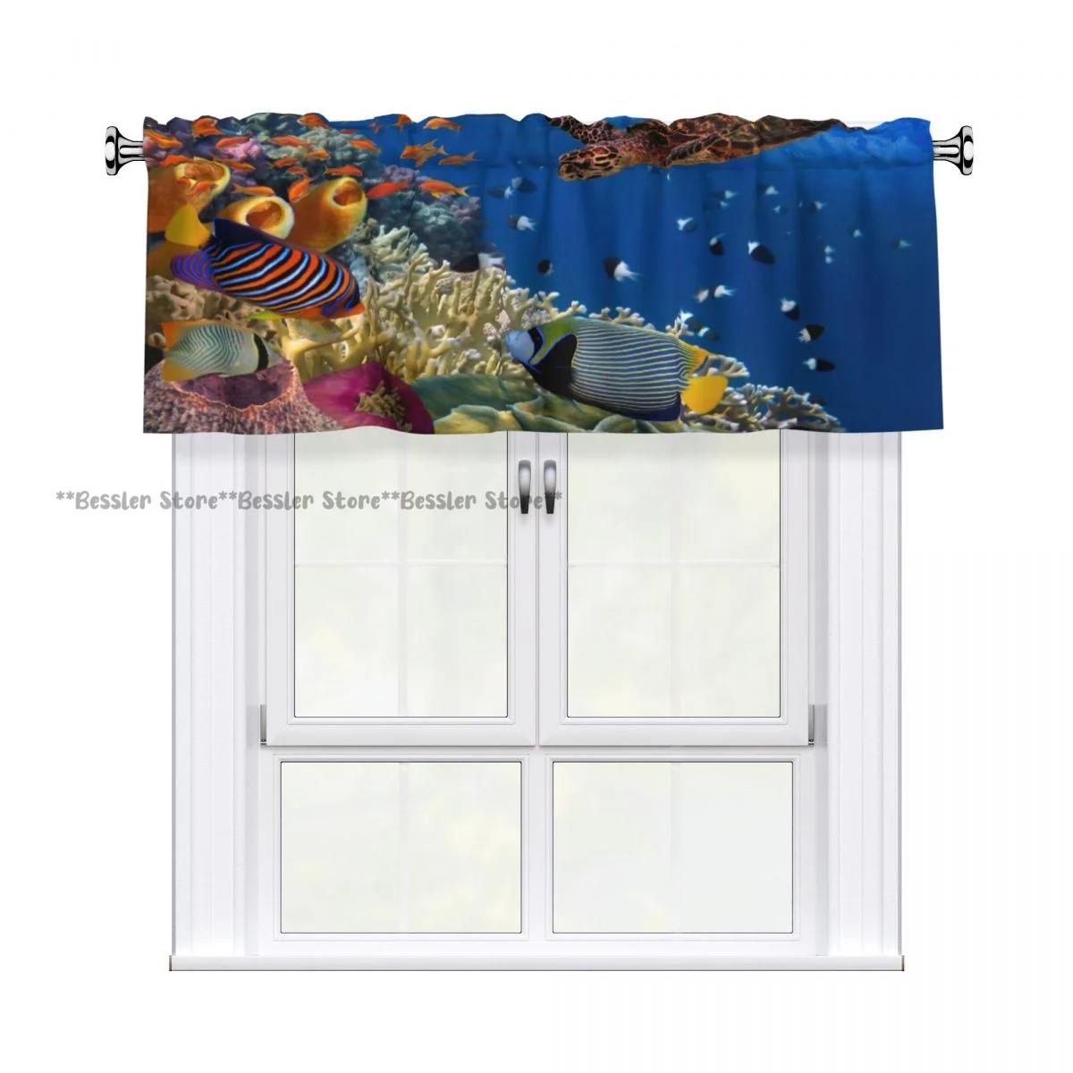 Coral Reef With Many Fishes Sea Turtle Valance Curtain Blackout Window Treatment For Kitchen Living Room Bedroom Home Decoration