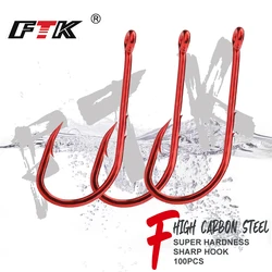 FTK High Carbon Steel Fishing Hook Double Barb Red 1/0#-4/0#50pcs 1#-10#100pcs  Fishhook Baitholder Hook Carp Fishing