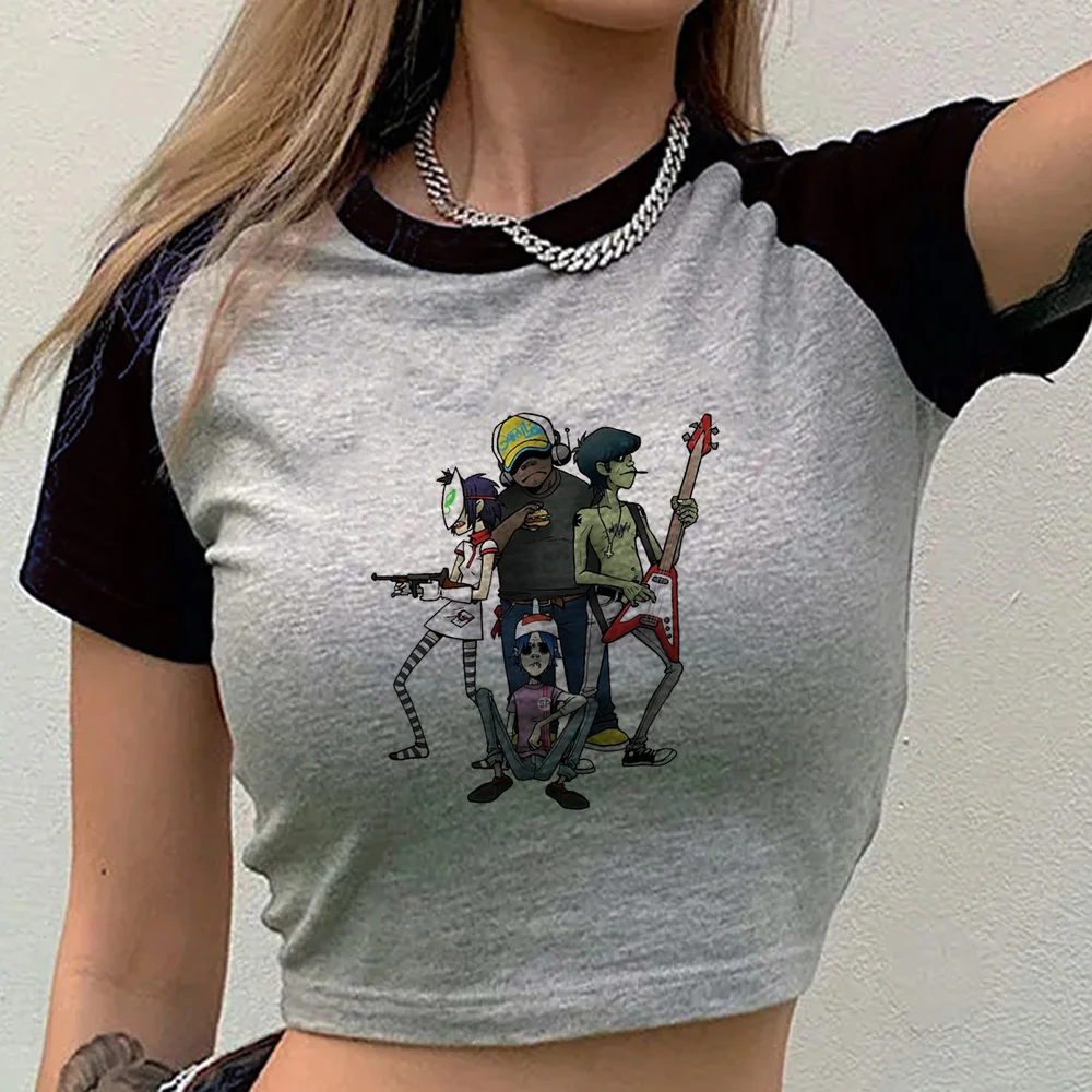 Gorillaz crop top female clearance sales streetwear alternative  y2k top tees gothic cutecore dollette