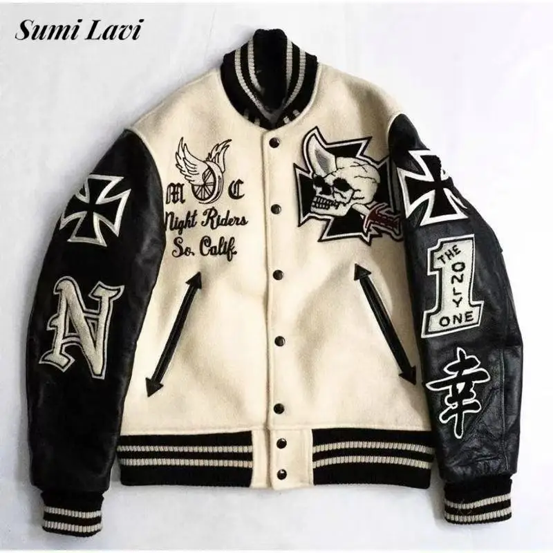 

Fashionable Mens Skull Embroidery Patchwork Coats PU Leather Long Sleeve Buttoned Jacket For Men 2026 Spring Casual Outerwear
