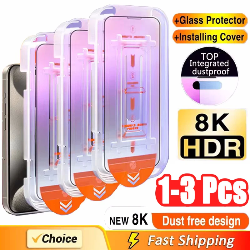 1-3 قطعة طلاء Oleophobic خالي من الغبار سهل التركيب واقي للشاشة آيفون 13 11 16 12 14 15 Pro Max Mini XS XR Glass