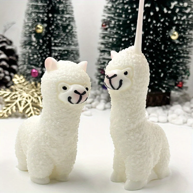 A Cartoon Little Sheep with Small White Ears, a White Short-Haired Goat, And a Lively Standing Goat Llama Squeeze Toy Made of Si