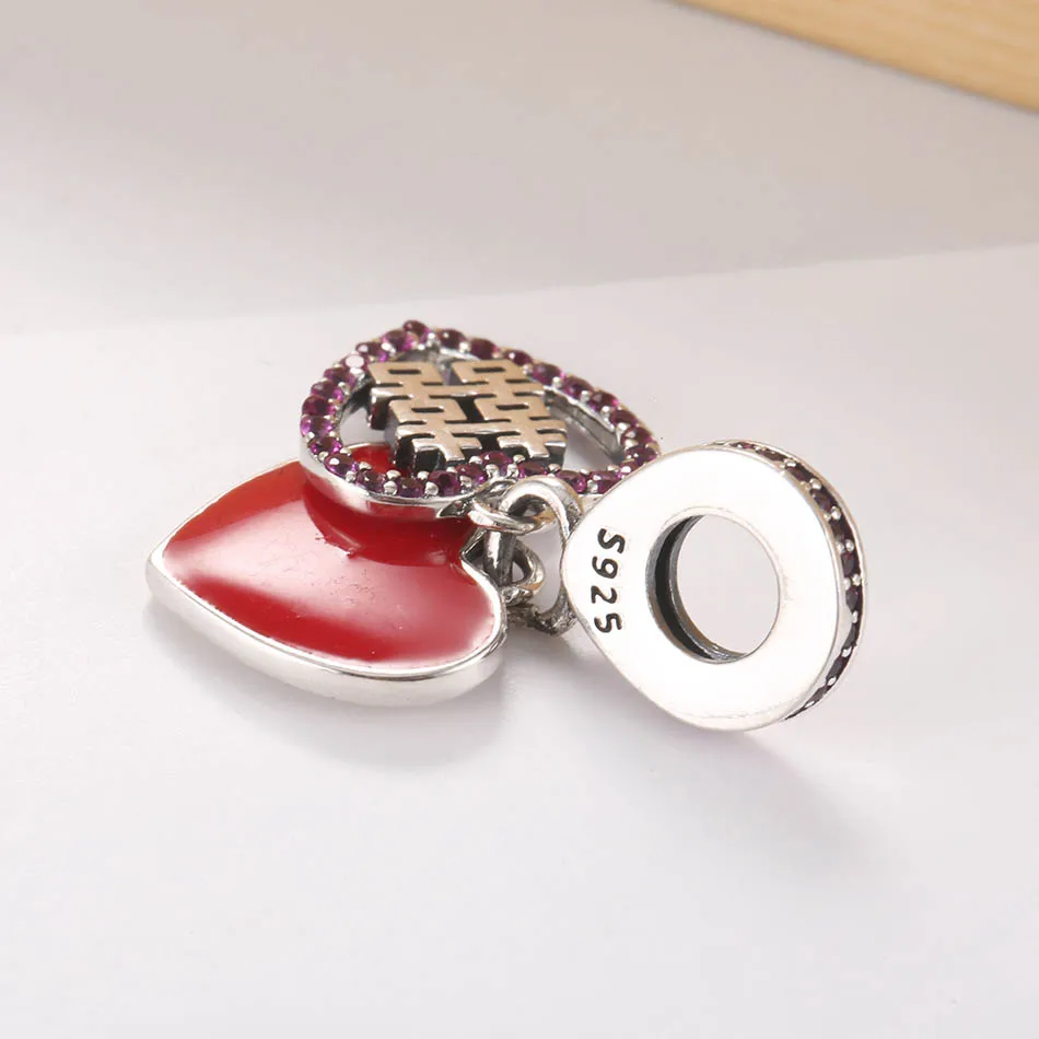 Marriage Blessing Luck Heart Dangle Charm fit Lady Bracelets DIY Jewelry silver Plated Pendant Bead