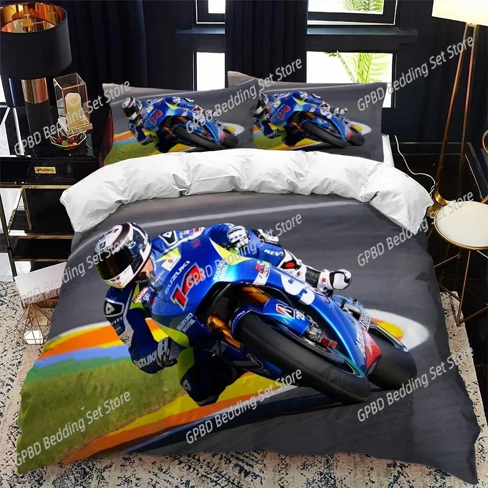 3D Print Motorcycle Rider Comfortable Duvet Quilt Cover Pillowcase Bedding Set Children Bedroom Decoration Home Textile