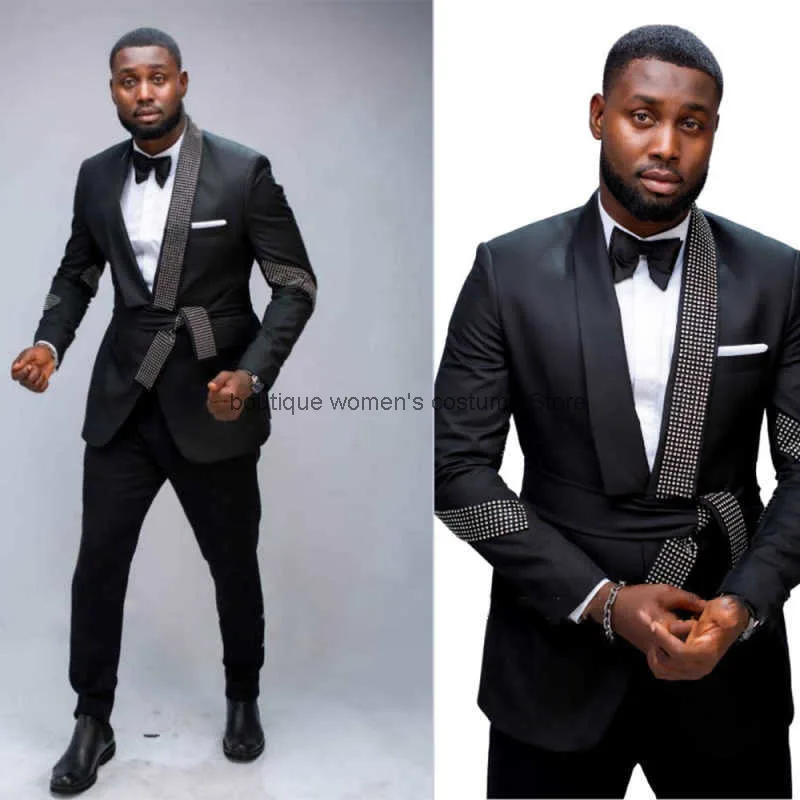 

Luxury Wedding Men's Party Suit Classic Lace-Up Beaded Groom Jacket Set 2-Piece Set Men Fashion Suit